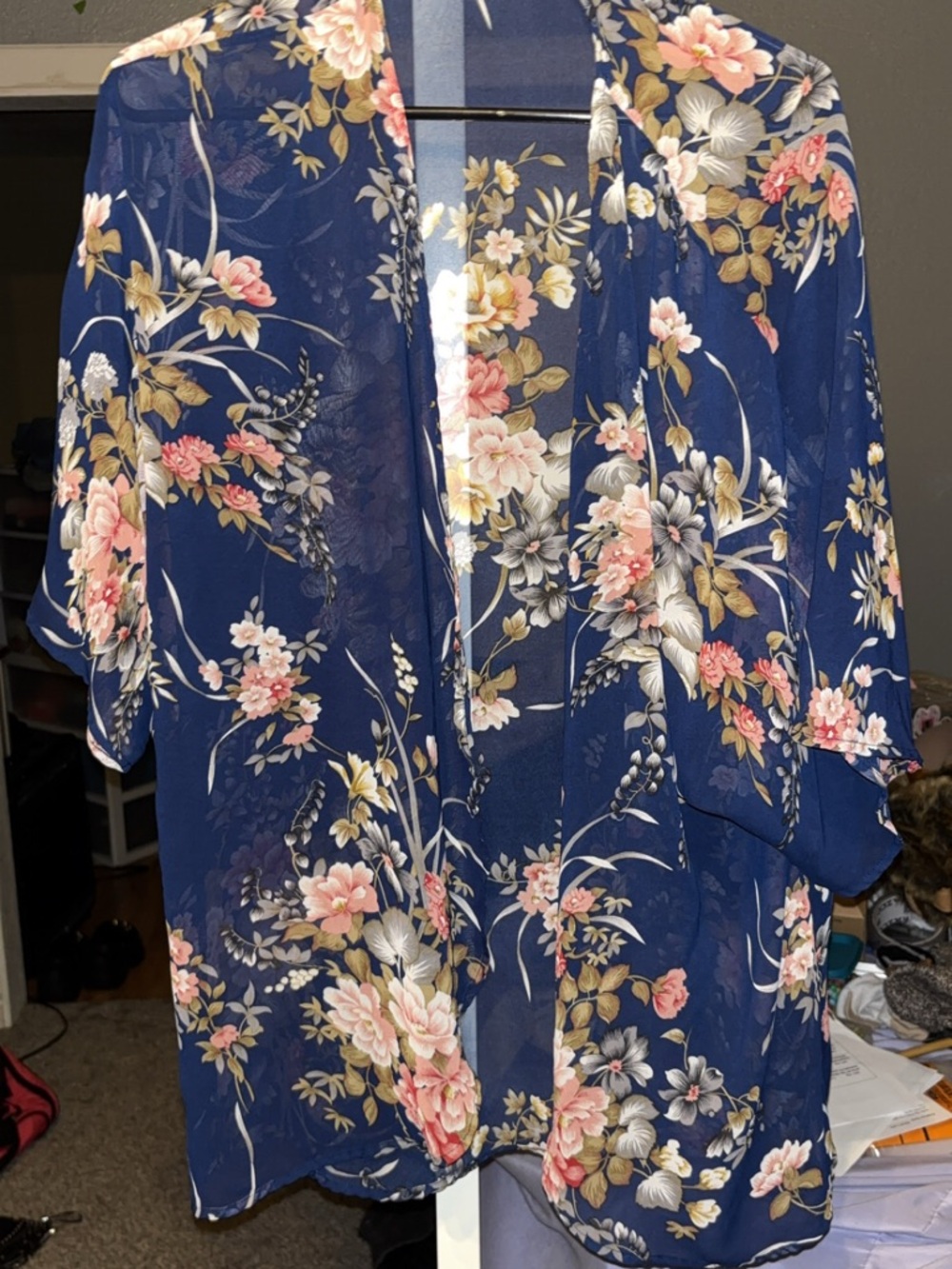 Forever 21 Navy Floral Sheer Top (size Large fits up to 1x)